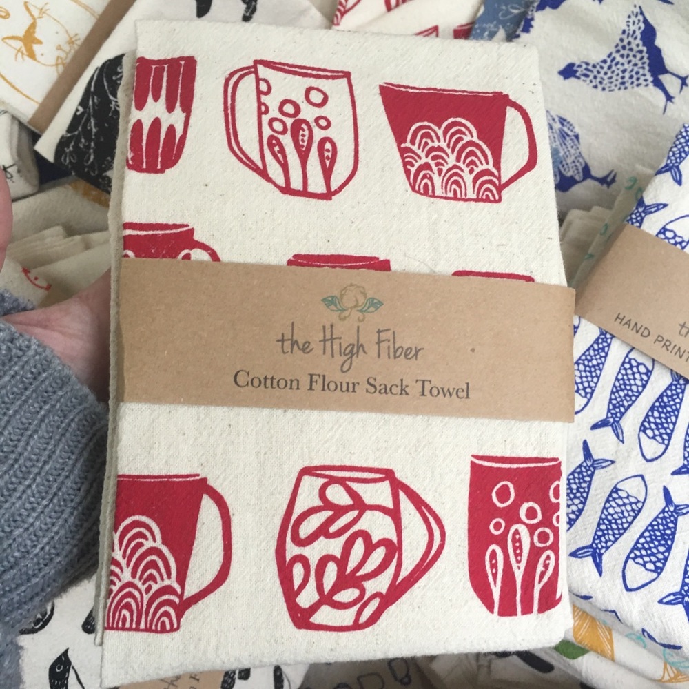 Cute RED Espresso Mug Handmade Cotton Dishtowel